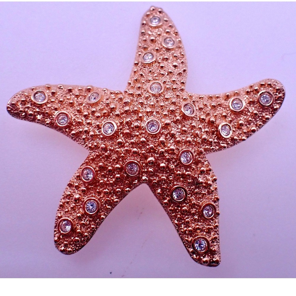 Vintage Swarovski Starfish Brooch  Gold Tone with Clear Crystals 1 3/8"